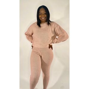 Pink Waffle Knit Lounge Set